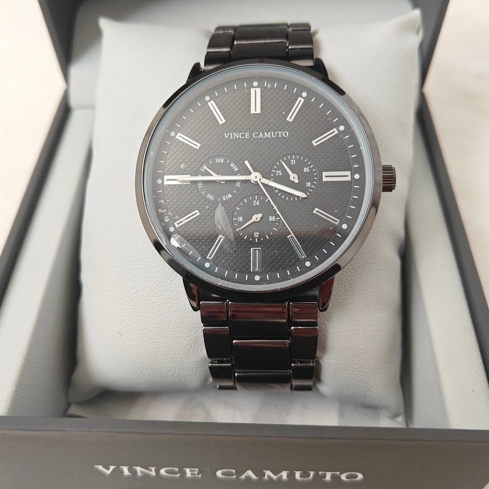 Vince Camuto Mens Watch Stainless Steel Black Tone Analog Multifunction New